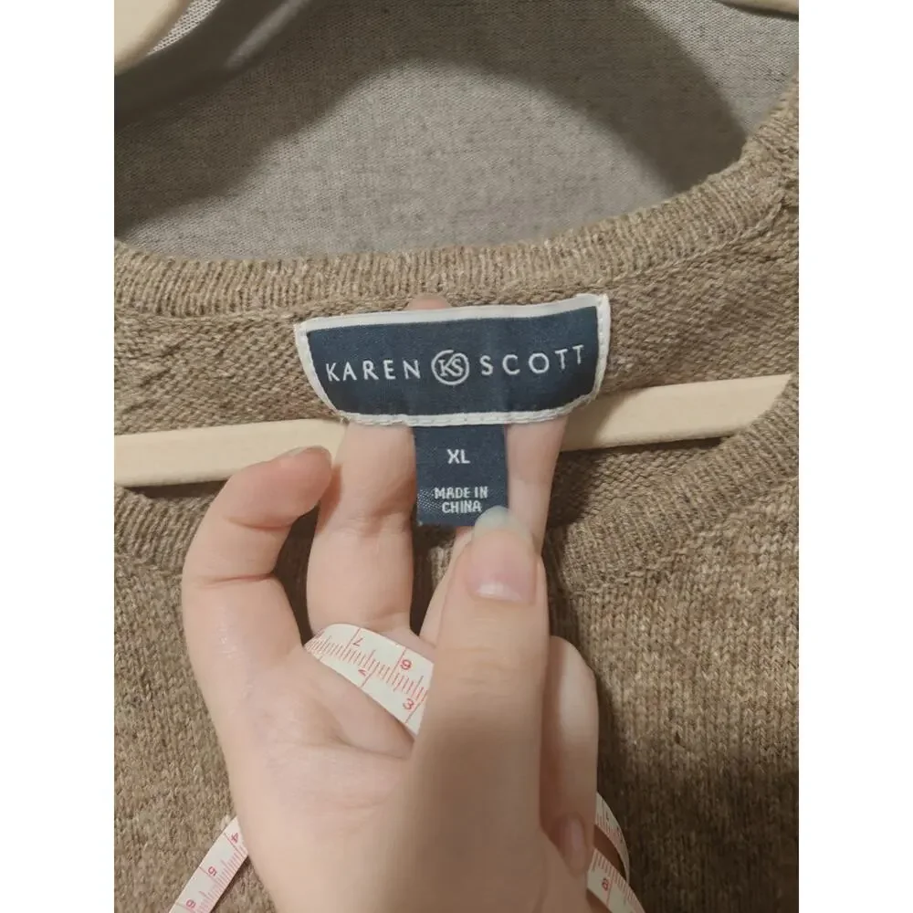 Karen Scott Tan Sweater Cotton Blend Size XL Cozy Classic Preppy